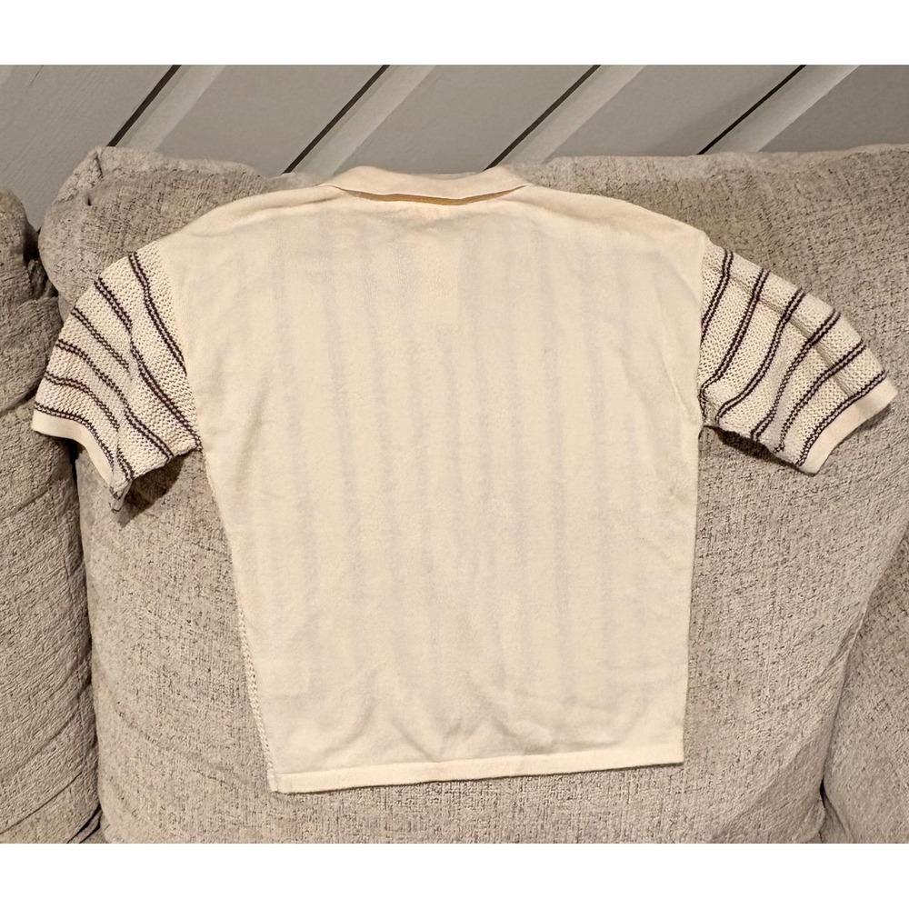 Grayson Mini Toddler Boys 5T‎ Knit Polo Sweater Cream Brown Striped Short Sleeve - Picture 3 of 6
